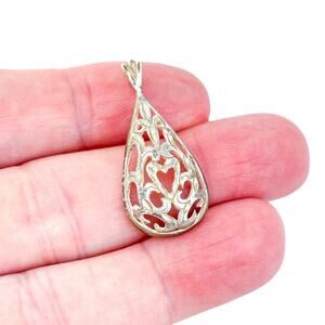 Vintage Sterling Silver 925 Teardrop Filigree Heart Pendant
